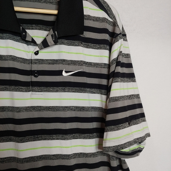 Nike Golf Tour Performance PoloWhiye Black Green Stripe XL 452510-017 Dri Fit - Picture 5 of 8